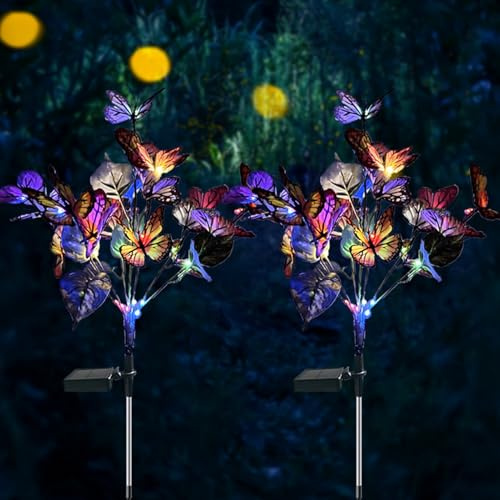 Syfunlv Solarlampen für Außen Garten,2 Stück Solar Schmetterlinge Gartenleuchten,IP65 Wasserdicht,Gartenleuchten Solar,Hält 6-12 Stunden an,für Außen Balkon Rasen Gehweg Terrassen Wegeleuchten