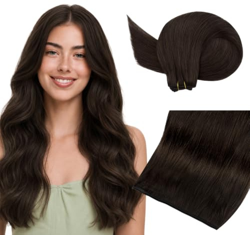 Hotbanana Tressen Extensions Echthaar, Helles Dunkelbraun Remy Weft Extensions Echthaar Weft Haarverlängerung Sew in Hair Extensions 35cm 80g