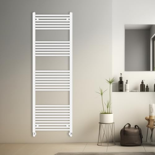 Blümme Heated Towel Rail Ladder Radiator Straight 1800 x 600mm White | Mild Steel, Bathroom, Central Heating, Towel Radiator, Wall Mounted Ladder Rad, Towel Warmer and Dryer