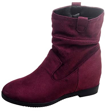 Bottines décontractées en cuir pour femme - Style britannique - Couleur unie - Plissée - Tête ronde - Bottes courtes décontractées - Bottines de pluie pour femme - Imperméables et légères, Bordeaux,