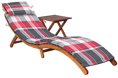 Makastle Faltbar Gartenliege mit Tisch und Auflage, Sonnenliege Liegestuhl Relaxliege Garten Liege Saunaliege Gartenmöbel für Poolbereich, Massivholz Akazie