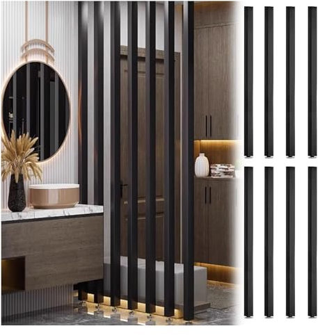 Divisorio per la stanza, Griglia decorativa for colonna for schermo privacy for bagno/balcone/scale/ingresso, altezza regolabile, nero bianco grigio noce, con raccordo(Black 8pcs,80cm/31.5in/2.62ft)