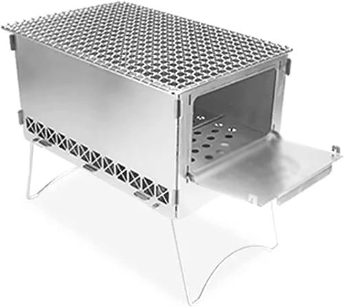 Stufa a Legna, Mini fornello da Campeggio, Stufa da Cucina per Esterni, Stufa a Legna Portatile, per Zaino in Spalla, Escursionismo, Campeggio, Cucina (Colore: Argento, Dimensioni: M 28X18X2
