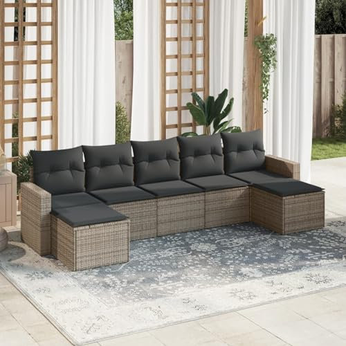 Iiaky 7-TLG. Garten-Sofagarnitur mit Kissen Gartengarnitur Set Lounge MöBel Outdoor LoungemöBel Balkon Grau Poly Rattan - 3219330