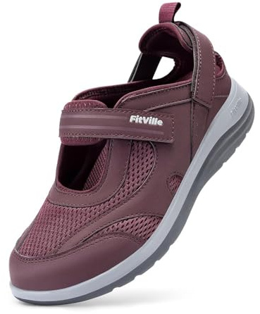 FitVille Extra Breit Reha Pflege Senioren Hausschuh Sandalen Damen Verstellbar Weinrot 38.5 EU X-Weit
