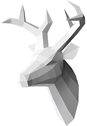 jojomis Weißer Hirschkopf, 3D-geometrische DIY-Papierskulptur, Papierkunst, Wanddekoration, 60 x 45 x 32 cm