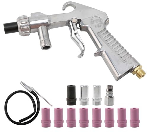 Sandstrahlpistole Kit Sandstrahlpistole Sandblaster mit 8 Keramikdüsen 4 Metalldüsen und Schlauch zum Dekorieren Entfernen von Oberflächenfarbe Flecken Rost Schleifmittel Sandstrahler Strahlen