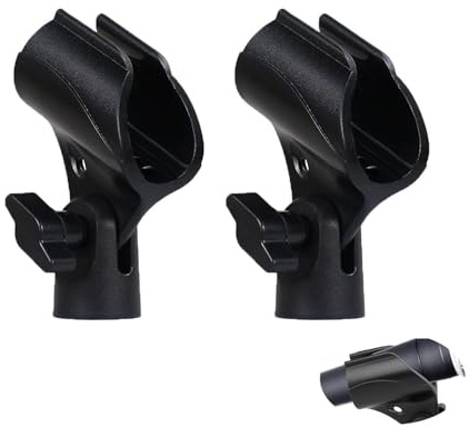 2 Stück Mikrofon Halterung,Rutschfester Robuster Mikrofonhalter,Verstellbarer Mikrofon Clip Halter,Universelle Mikrofon Halterungsklemme mit 5/8 Zoll auf 3/8 Zoll Mikrofon-Schraubenadapte Schwarz
