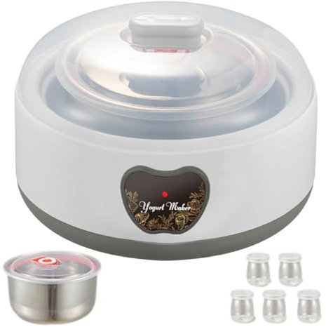 Cammeciso Macchina per Yogurt,Yogurtiera,Probiotic Yogurt Maker,Yogurtiera Elettrica con 5 Vasetti,Macchina per Yogurt Grecas Compatta,con Fodera in Acciaio Inossidabile,per Uso Domestico