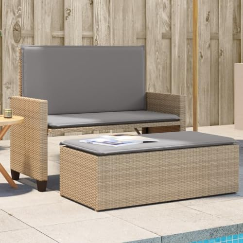 IKAYAA Gartensofa 2 sitzer Ausziehbar Gartensofa mit liegefunktion Rattansofa Balkonsofa Outdoor Sofa Terrassensofa Balkonmöbel Gartengarnitur-Beige und Grau-