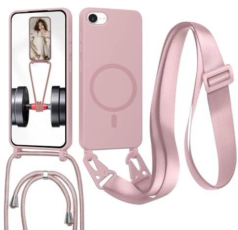 Handykette mit Band für iPhone 6/7/8/iPhone SE 2020/SE 2022 Hülle,Lanyard (abnehmbar) Handyhülle Case mit justierbarer Schnur Abnehmbar Strap, Crossbody Schutzhülle zum Umhängen Kordel,Sandpulver