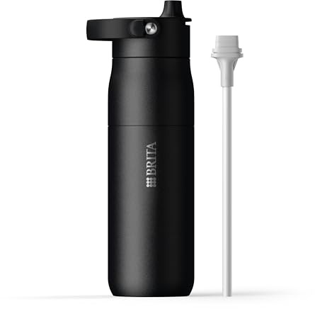 BRITA LARQ Essential Edelstahl Trinkflasche mit Strohhalm (680ml) schwarz | Edelstahl Wasser-Flasche ohne Filter, doppelwandige Isolierung (24h kalt), mit abnehmbarem Henkel, spülmaschinengeeignet