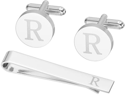 PATIKIL Gemelos Para Hombre Para Padre Esposo Hijo Letra R Plateado