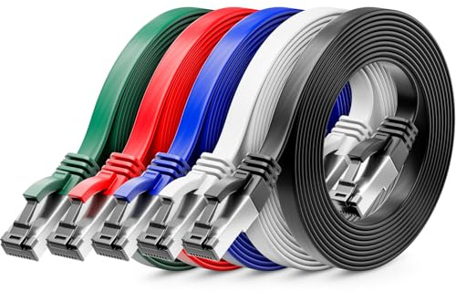 deleyCON 0,25m CAT 8 Flach Netzwerkkabel RJ45 40 Gbit/s, 5 Stück - Bunt | Kurzes 25cm Gigabit Ethernet LAN Cable, Kupfer, dünnes Flachkabel Patchkabel, RJ45 Stecker für CAT8 CAT7 CAT6