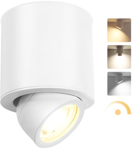 GeyouLux LED Aufbauspot Schwenkbar 350° Ø85x80mm Deckenspot Dimmbar Weiß Aufbaustrahler inkl. 5W 500LM LED Modul 230V 3000K/4000K/6500K Aufbauleuchte Aufputz Spots Rund 1 Stück