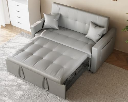 SONNI Sofa, Schlafsofa 3-in-1, Klappbares Sofabett, 140x94x78cm (Hellgrau) | Mit 3 Verstellbarer Rückenlehne (100°/135°/180°), 2 Kissen & Seitentasche, Katzenkratzleder für Gäste oder kleine Wohnungen