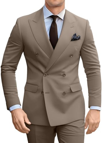 Fesenbo Double Breasted Suit Men Slim Fit 2 Pieces Suit Blazer Pants Formal 2 Button Tuxedo Jacket for Wedding Business Prom