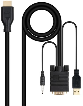 NANOCABLE 10.15.4612 - Conversor unidireccional VGA/M + AUDIO/M + USB-A/M (para alimentación) a HDMI/M, Negro, 1.8m
