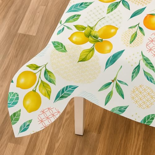 Galeone - Biancheria e Tessuti | Mollettone Tavolo Fantasia [ANTISCIVOLO, ANTIMACCHIA] Copritavolo Gommato | Mollettone - Antigraffio - Antiurto - Lavabile | Larghezza Innovativa 140X140 - Limoni
