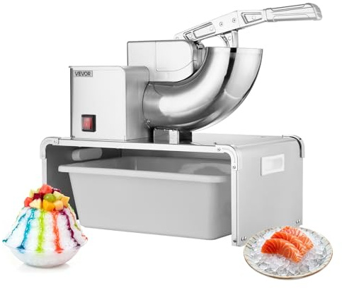 VEVOR Commercial Ice Shaver Machine, 661 LBS/H Electric Ice Crusher with Replaceable Container, 350W Premium Motor, 4 Blades, Shaved Snow Cone Machine Ice Maker for Dessert Shop Bar Party, Silver