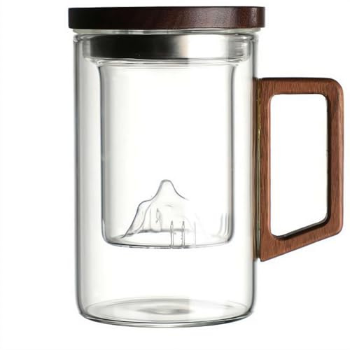 Tasse à thé en verre avec infuseur et couvercle, 950 ml, grande tasse à thé en borosilicate avec poignée et couvercle en bois, tasse à thé en verre résistant à la chaleur pour thé en vrac, utilisation