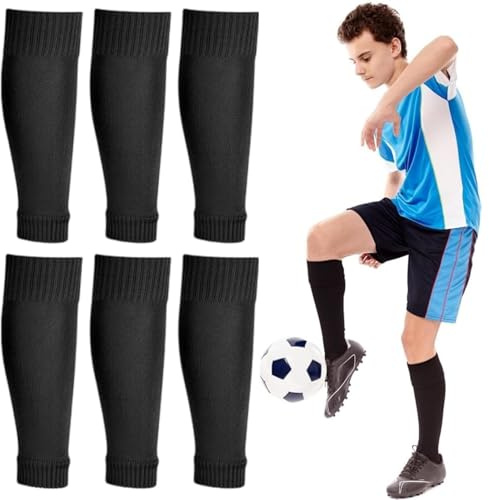 ADUDVLO 3 Pairs Football Sock Sleeve, Men Boys Team Leg Black Pre-cut Sock Sleeves for Football Running or Training Beginner (Kids, Black*3)