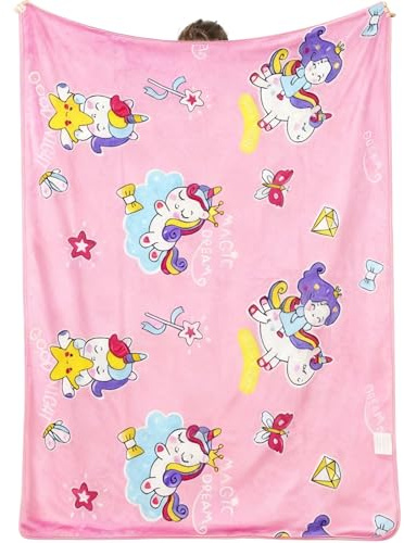 HAJXXMM Unicorn Blanket, Purple Throw Blanket, Girls Blanket, Unicorn Kids Fluffy Throw Kids Bedding for Sofa Office, Car Camping 130x100cm, Suitable for Children