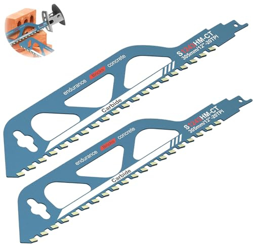 2PC Säbelsägeblatt Stein Diamant 305mm, Professional Hartmetallstahl Säbelsägeblätter, Sägeblätter Säbelsäge, für Porenbeton, Holz, Metall, Ziegel, Beton, Ziegelsäge Säbelsäge Zubehör