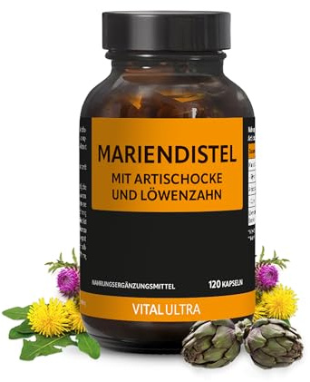 Vital Ultra Mariendistel mit Artischocke und Löwenzahn – 120 vegane Kapseln mit 80% Silymarin aus Mariendistel-Extrakt – ohne unnötige Zusätze – aus Deutschland