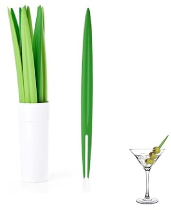 Decorative Grass Blade Food Fruit Fork,Party Cocktail Stick,Cake Forks for Appetizers, Fruit, Desserts,Green,Set of 10