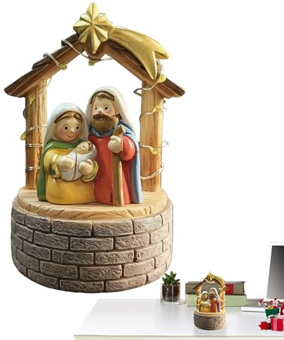Generico Inomhus krubba - Hartsstaty med upplyst matare med LED- , mini julkrubbfigurer för bord, hylla, sovrum, vardagsrum, kontor och dekoration för