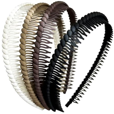 Aribliseza Hårband för damer, 4 delar, sicksack hårband, fashionabla håraccessoarer i plast för kvinnor, halkfri, tandborstliknande pannband för hem eller pendling