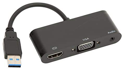 KIMISS Interfaz Multimedia USB 3.0 a HD de Alto Rendimiento 2 en 1 Negro 1080P 60HZ 5Gbps Adaptador USB 3.0 a VGA para Entretenimiento en Reuniones Alta Compatibilidad