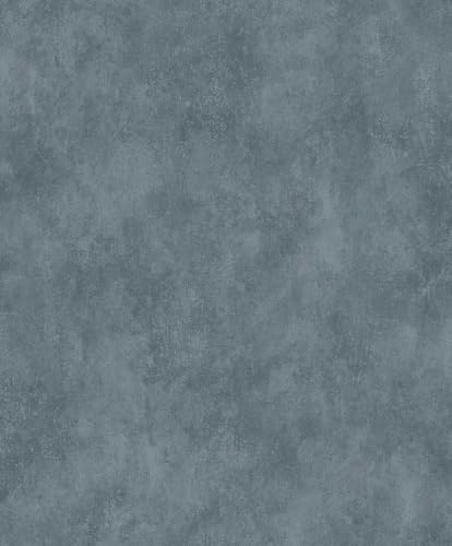 Hexoa Papier Peint uni Effet Patine Bleu Canard - Made in France - 53x1000