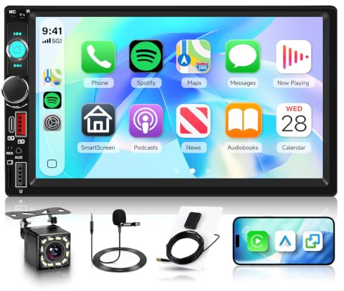 Hodozzy Dab Radio Coche 2 DIN con Carplay Inalámbrico Android Auto Tipo-c | Pantalla Táctil de 7 Pulgadas Radio DAB+ con Bluetooth AM/FM/RDS Radio, MirrorLink, EQ, Compartirn de Vídeo SWC USB+ Cámara