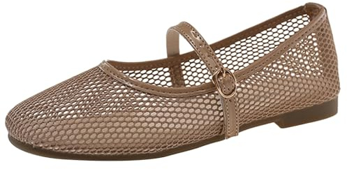 Cocila Mary Jane for Women, Mesh Ballet Flats for Women, Fashion Comfortable Round Toe Fishnet Buckle Casual Ballerina Flats, Ladies Wide Width Casual Office Daily Dress Mary Jane
