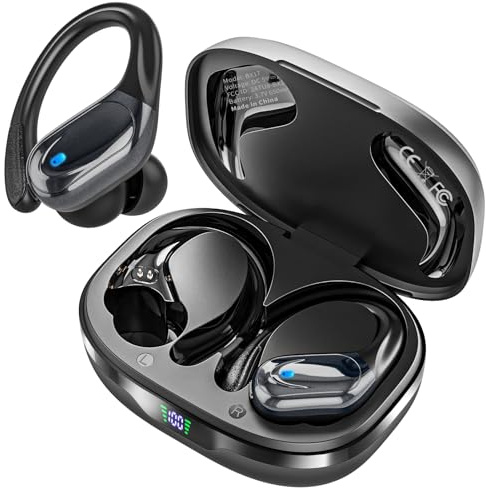 HAOYUYAN Wireless Earbuds, Sports Bluetooth Headphones, 80Hrs Playtime Ear Buds with LED Power Display, Noise Canceling Headset, IPX7 Waterproof Earphones for Workout/Running