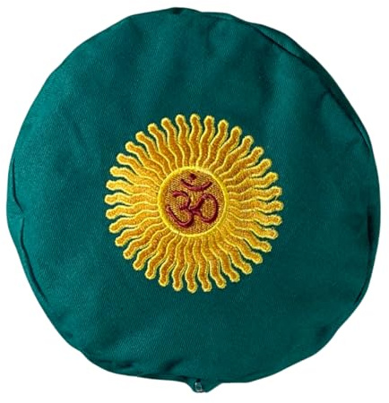 Brow Farm Yoga Bolster Filled with Organic Buckwheat Hulls (Emerald Green Embroidered)