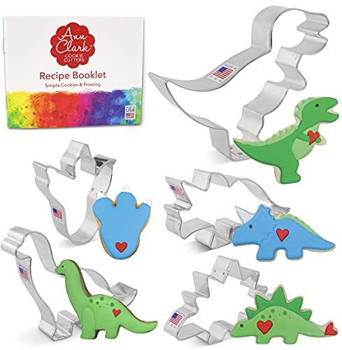 Ausstechformen von Ann Clark USA, Dinosaurier Dino Keksausstecher - 5-Teilig Set - T-Rex, Brontosaurus,Triceratops, Stegosaurus, und Dinosaurier-Fußabdruck
