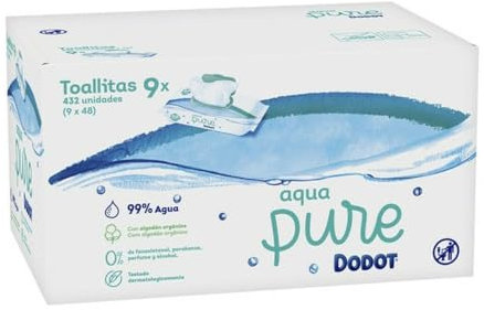 Dodot Toallitas Aqua Pure para Bebé, 99% Agua, 432 Unidades, ( Paquete de 9 x48)