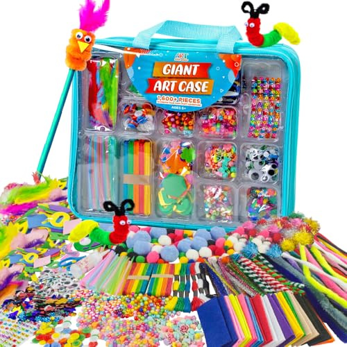Art with smile Bastelset Kinder 1600+ Stück Scrapbooking Bastelset mit Aufbewahrungsbox, Bastelmaterial Bastelsachen,DIY Kunsthandwerk Bastelkoffer Bastelbedarf für Kinder 4 5 6 7 8 10 Jahre