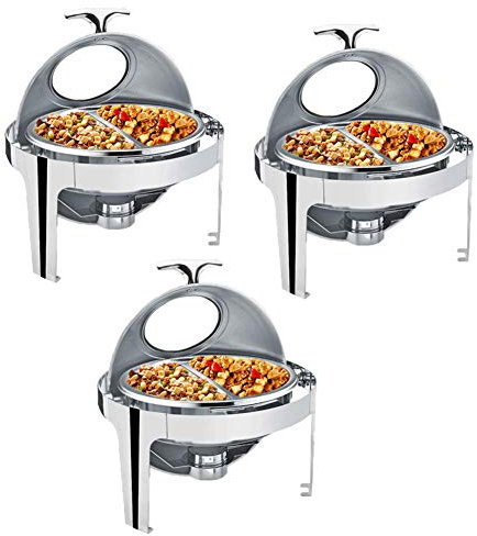 Aprilhp Chafing Dish, 3X Edelstahl Runde Speisewärmer Sets Wärmebehälter Essen Servierschale mit Stövchen Edelstahl Catering Supplies Hotel Equipment für Catering, Buffet und Party