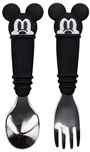 Bumkins Disney Toddler Utensils, Kids Size Fork and Spoon Set, Silicone and Stainless-Steel Training Silverware, Fork / Spork for Self-Feeding, Children Learning to Eat, 18 Mos Up, Mickey Mouse