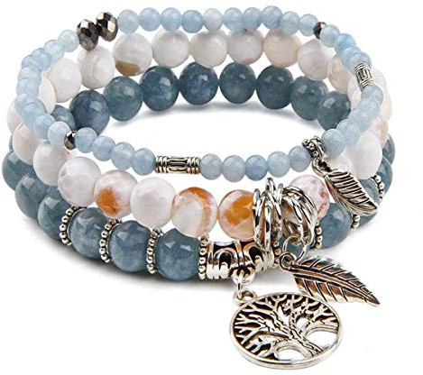 Jardme Healing Crystal Bracelets for Women, 8mm Beaded Natural Stone Stretch Chakra Bracelets Tree of Life Bracelet Jewelry Gifts for Women