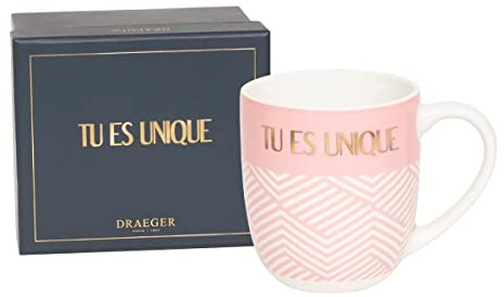 DRAEGER PARIS 1886 | Mug Céramique Tu Es Unique Rose 320ml | Cadeau Famille, Ami, Collègue | Design Chic Géométrique | Coffret Cadeau Anniversaire, Amitié, Amour | Lavable au Lave-Vaisselle