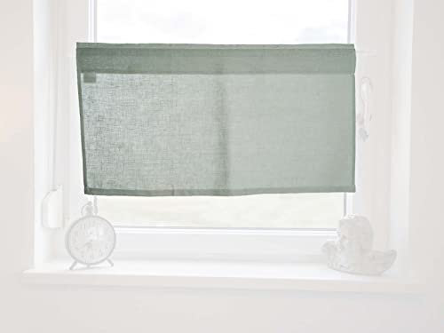 beties Leinen Scheibengardine ca. 45x85 cm Bistrogardine 100% Leinen im Landhausstil mit Tunnelzug Landhaus Kurzgardine Küche Vorhang (Stein-grau)