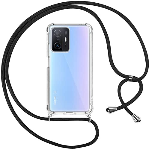 Pnakqil Custodia Cordino Cover per Xiaomi 11T/11T Pro 5G 6.67 Girocollo Collana Cordoncino Collo Cordini Cordino Tracolla Catena Silicone Protettiva Trasparente Custodia per Xiaomi 11T 5G Cover, Nero