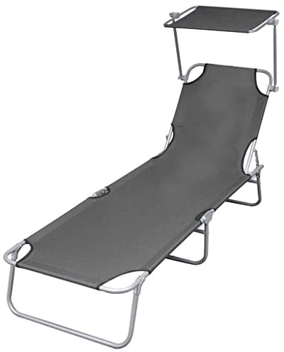 KTHLBRH Klappliege Outdoor-Freizeitstuhl, Terrassen-Freizeitstuhl, Allwetter, geeignet für Garten, Terrasse, Schwimmbad, Strand,mit Sonnenschutz Stahl Grau