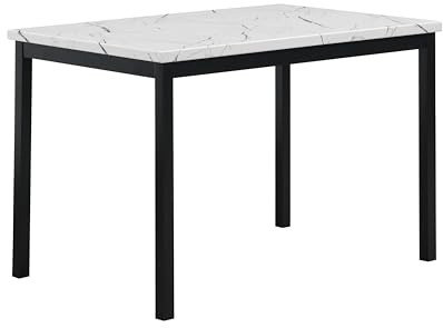 Roundhill Furniture Noyes Metal Dining Table with Laminated Faux Marble Top, Off-White