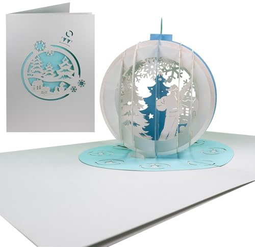 Sweetpopup® Pop-Up Karte Weihnachtskugel – 3D Weihnachtskarte mit Winterlandschaft & Weihnachtsmann – Festliche Glückwunschkarte für Weihnachten, Advent, Gutscheine & Geldgeschenke – N009z
